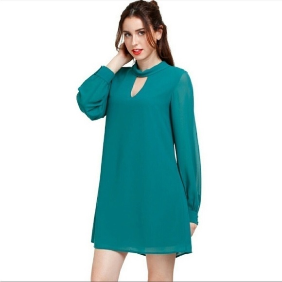 NWT Mini Dress Small Naked Zebra Green Teal Shirt Dress Keyhole Long Sleeved NEW - Picture 2 of 16